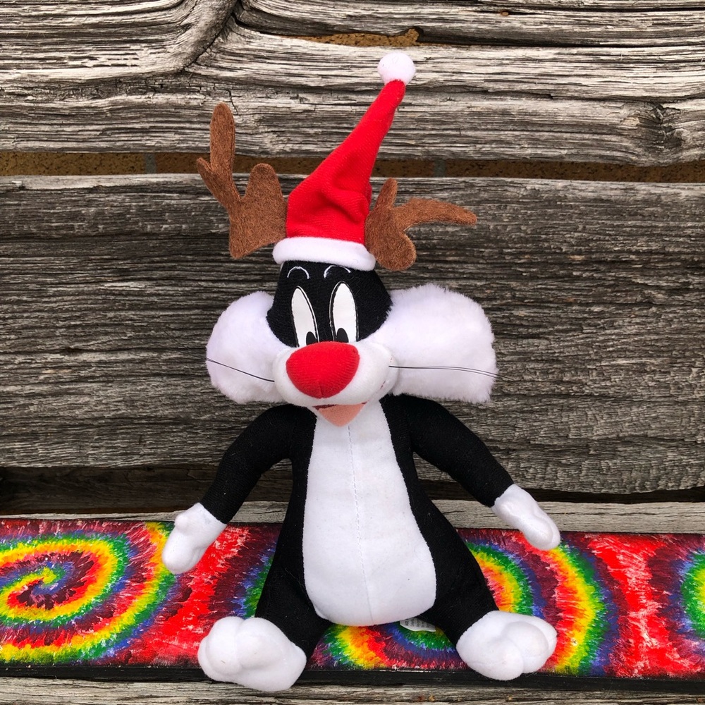 1997 Sylvester the Cat plush toy Christmas theme Santa hat 90s Stuffed animal🖤